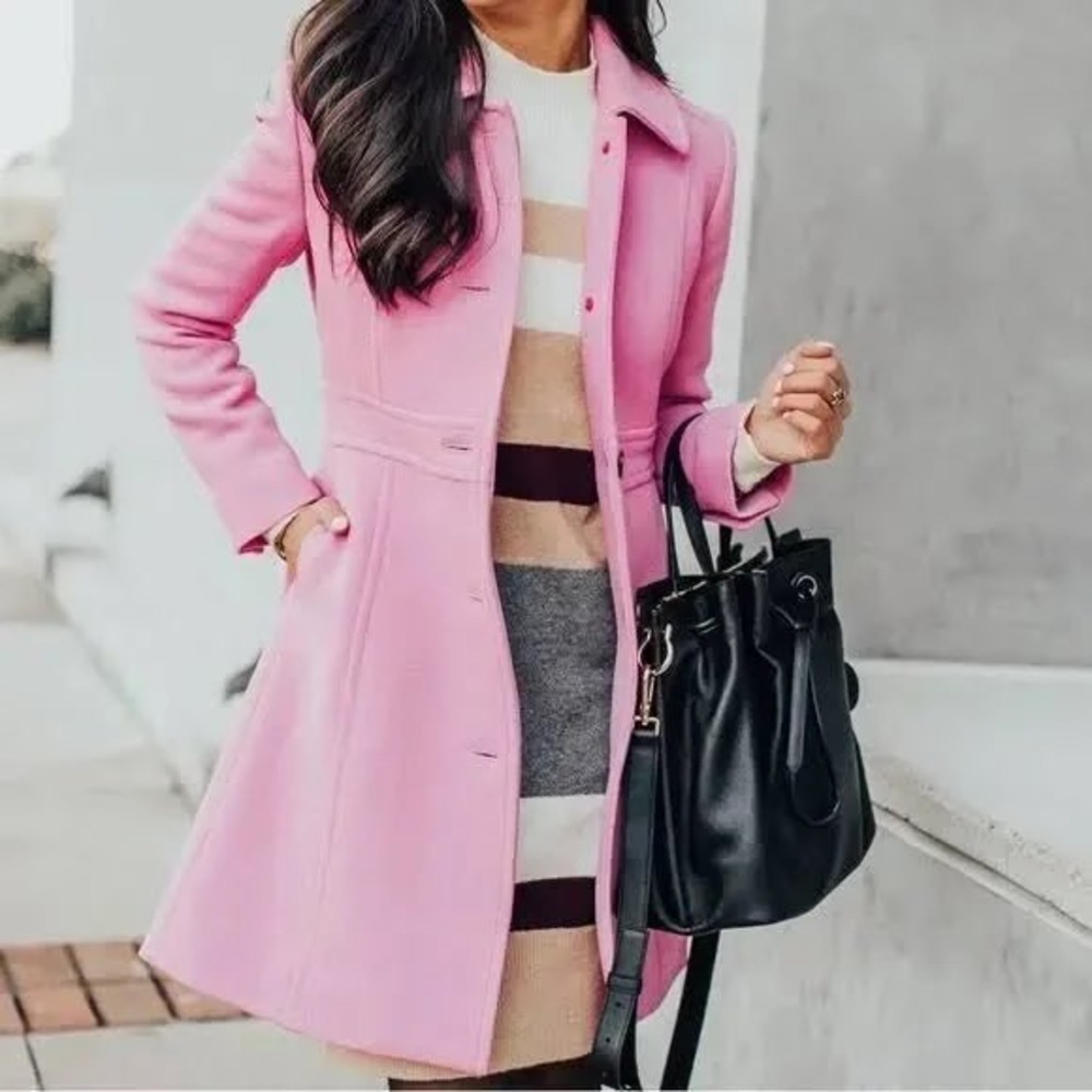 J. Crew Pink Wool Blend Women's Coat Button Front Size 8 New With Tags - Picture 4 of 7